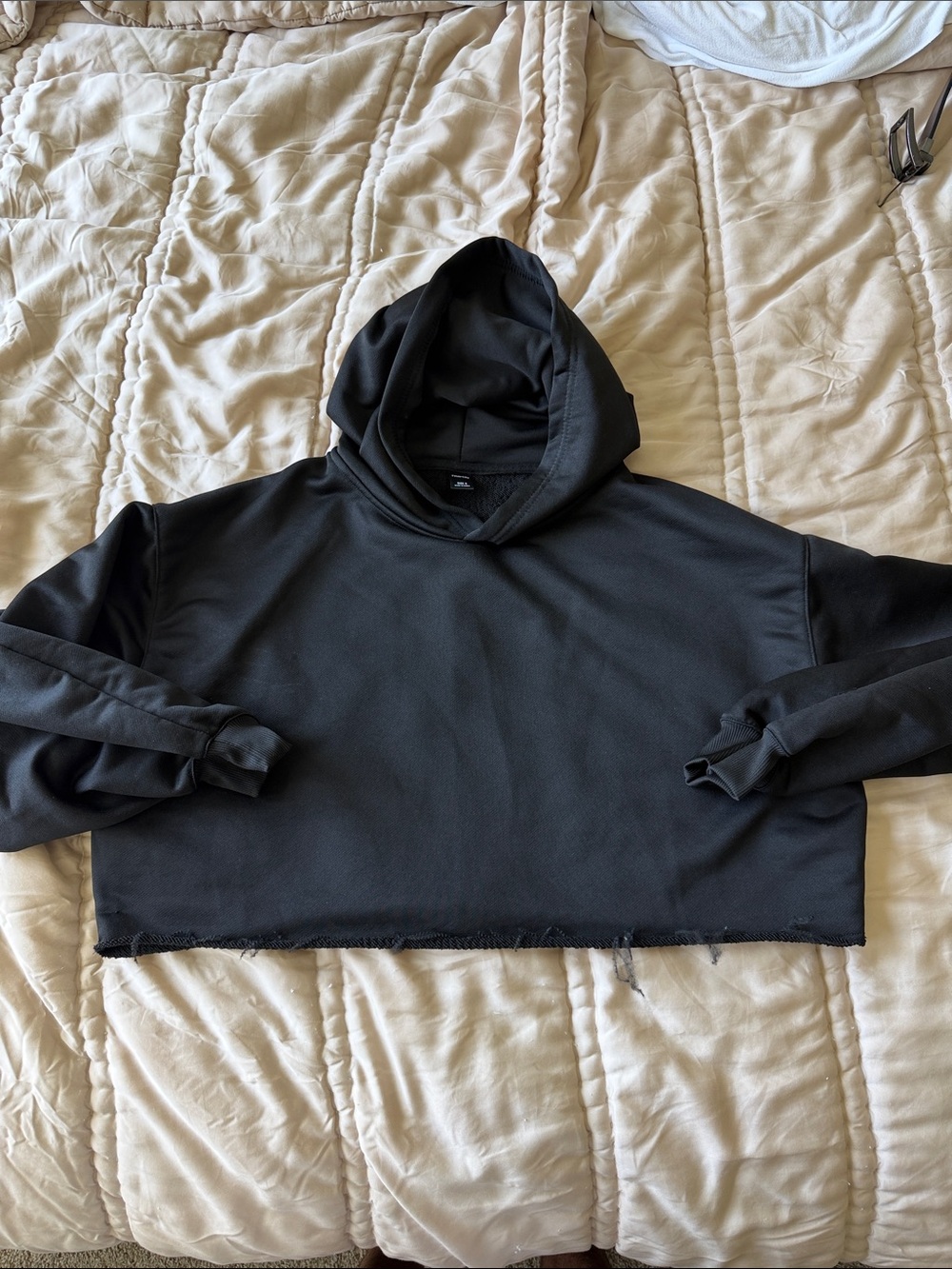 Black Cropped Hoodie Sweater - Unbranded